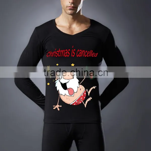 OEM Men's Stretch Fleece Elastic Thermal Underwear With Christmas Pattern