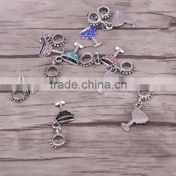 European Charm Dangling Beads Rhinestone Antique Silver Tone Jewelry Findings photo-2