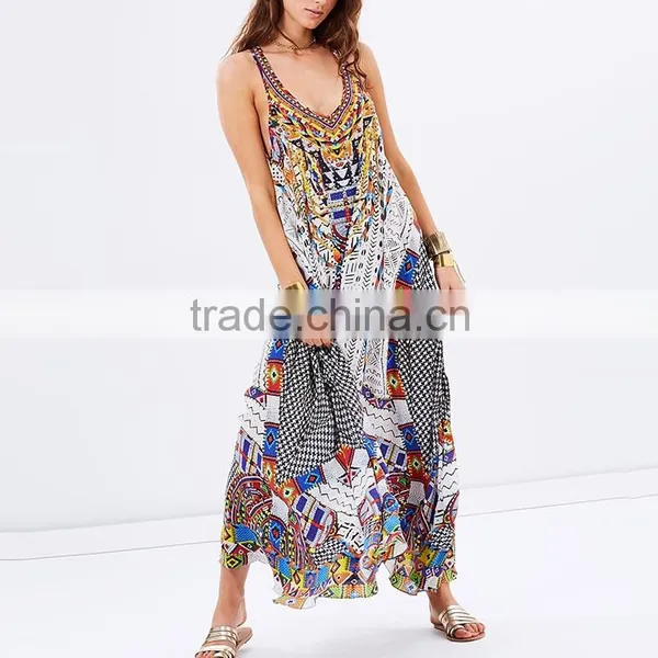 Asian Woman Clothing Sleeveless Kaftan Abaya Print Ethnic Maxi Dress photo-2