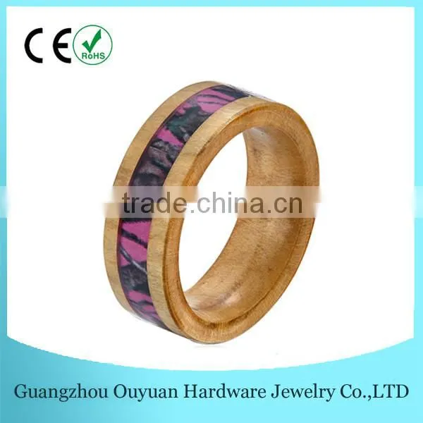 Real Wooden Ring, Wooden Ring With Pink Camouflage Inlay