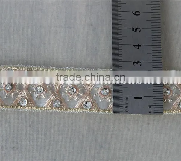 2.5cm Beaded Organza Embroidery Lace Trim With Cup Sequins in Rose Gold photo-6