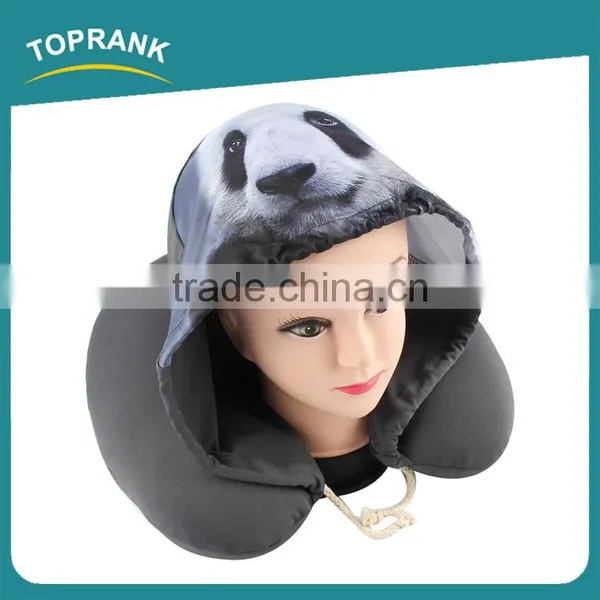 Toprank Custom Elastic Fabric Printed Animal Travel Hoodie Neck Pillow U Shape Microbead Travel Neck Pillow With Hoodie photo-2