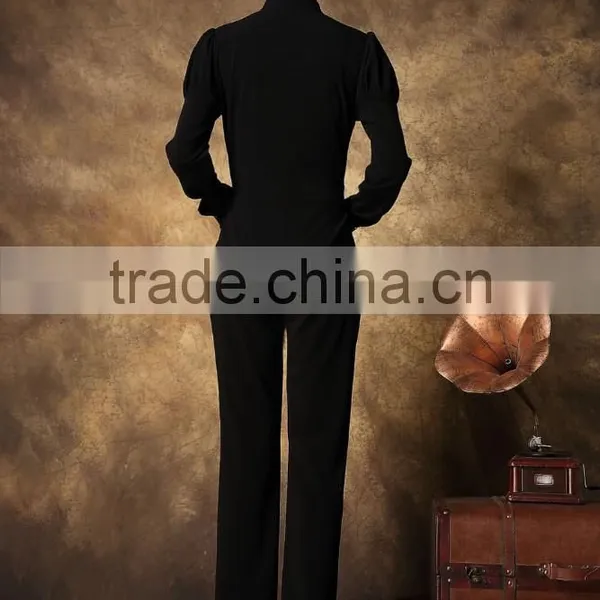 Scarf Collar Front With Buttons Long Sleeve High Empire Pleated Casual Trousers Elegant Business Women Jumpsuit photo-6