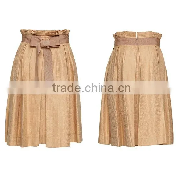 OEM/ODM Clothing Direct Manufacturer Custom-made Your Own Design Latest Design Waist Strap Khaki Lady Pleated Long Skirt photo-2