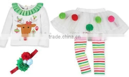 Children's Girls Xmas Outfit Deer Pattern Outfit Ruffle Kids Christmas Clothes photo-2