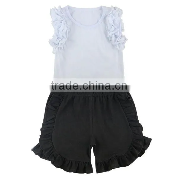 2017 Clothing Sets Children Toddler Girl Clothing White Shirts Ruffle Shorts Baby Outfit photo-4