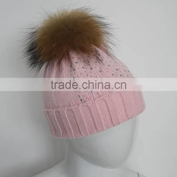 Myfur Elegant White Knitted Beanie Hat With Natural Raccoon Fur Pom Poms photo-3