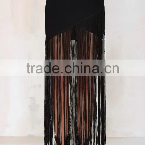 New Design Fashion With Belts Around Asymmetrical Fringe Long Skirt photo-4