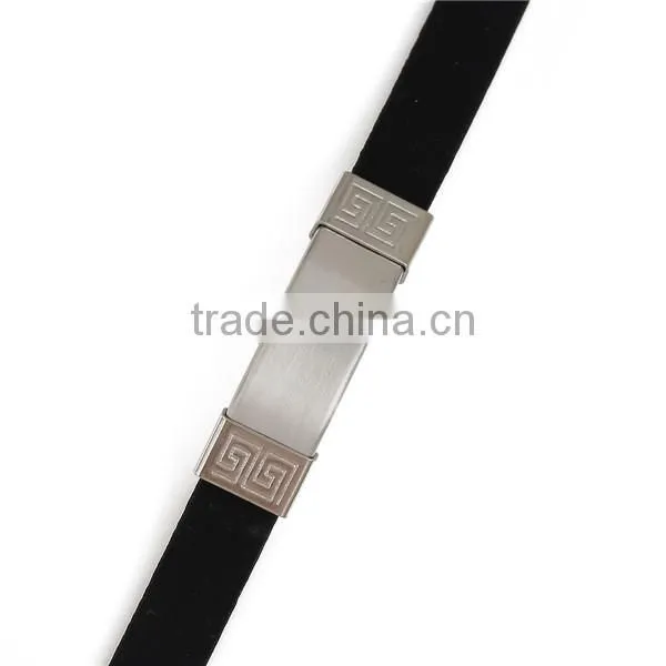 Black Blank Pattern 304 Stainless Steel College Silicone Beautiful Newest Wristbands Bangle photo-3