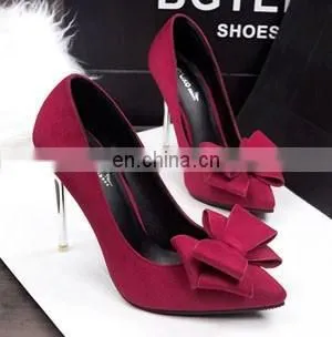 2015 New Office Ladies Red/Green/Black Color Shallow Mouth Bow Pointed Plus Size High Heel Shoes Fashion Suede Heels photo-4