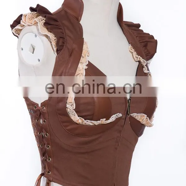 Steampunk Sleeveless Crop-top With Synthetic Leather photo-3