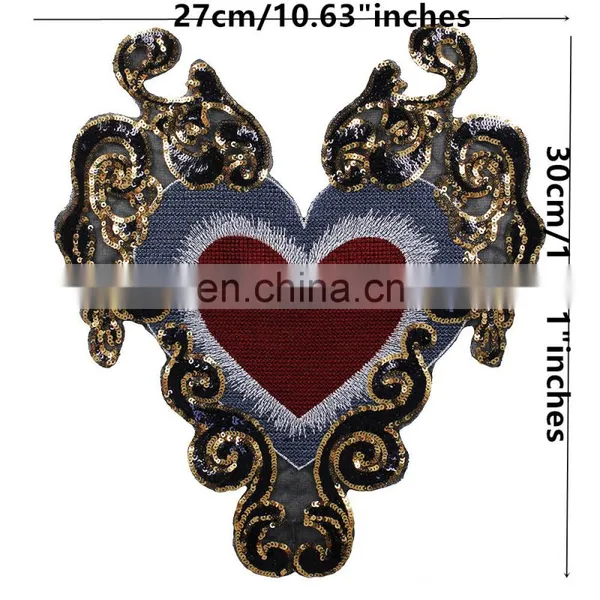 Cheap Beaded Gold Sequin Heart Patches Embroidery Badges photo-3