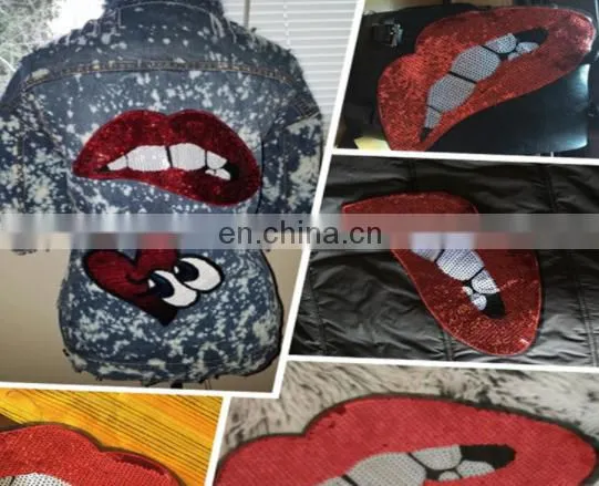 Embroidered Patches Lip / Lipstick Iron On Patch Sewing On Sequins photo-3