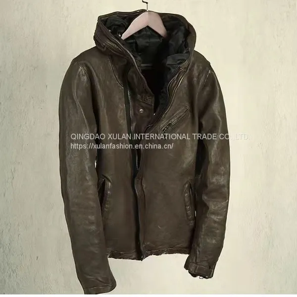 NEW FASHION 2022AW MEN'GENUINE LEATHER WASHED LAMBSKIN LEATHER JACKET photo-5