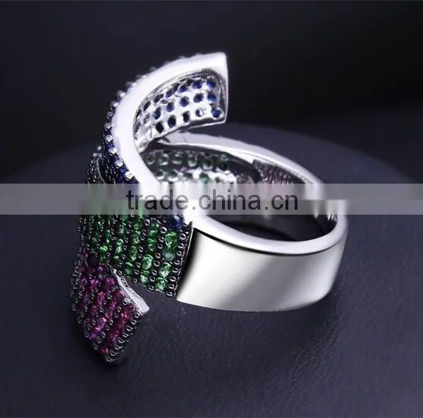 Unique 3 Strips Colorful Cubic Zirconia Siam Emerald Montana Cocktail Party Ring photo-6