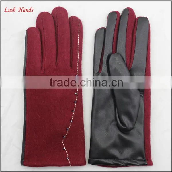 Ladies Simple Red Woolen and Beautiful Women PU Hand Gloves photo-3