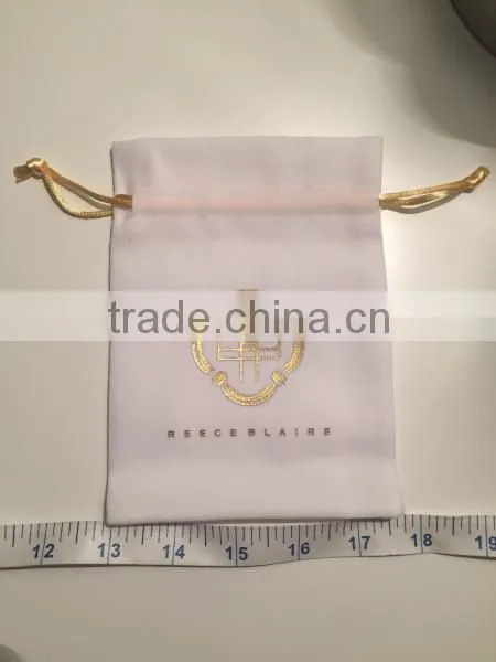 White Fabric Personalized Drawstring Bags for Kids/small Fabric Drawstring Bags With Gold Strings Quality Choice photo-3