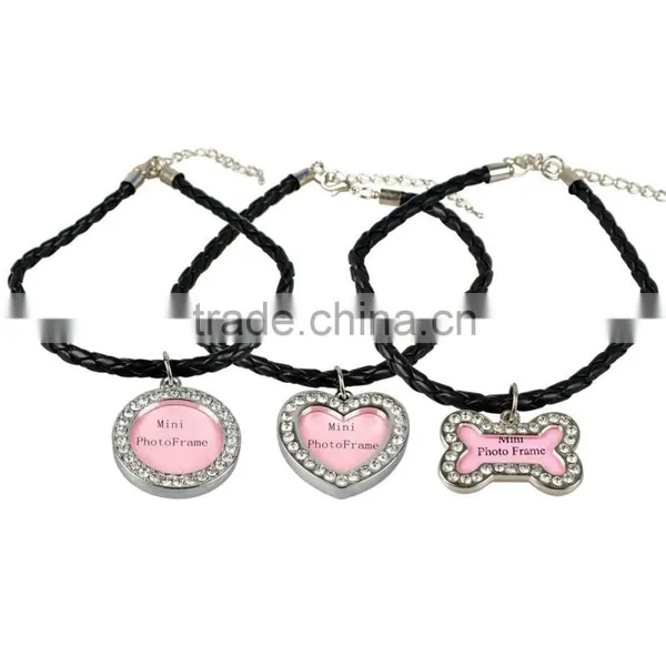 Dog Bone Heart Round Photo Frame DIY Mini Crystal Pendant Charm Necklace