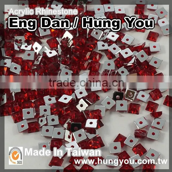 5mm Square Shaped Foil Back Sew On Acrylic Rhinestones With 1 Hole