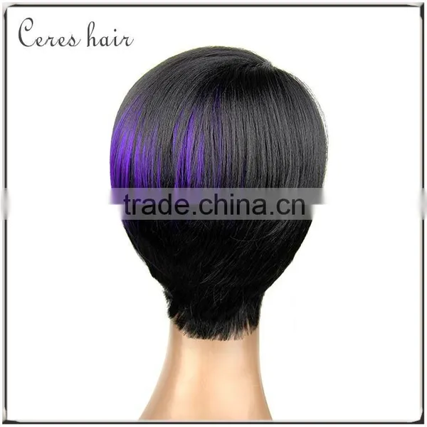 High Temperature Premium Synthetic Wig Japanese Fiber Short Bob Wig Purple Color Fashion Style Full Lace Wig photo-5