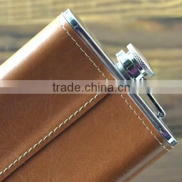 7oz Mini Hip Flask Stainless Steel Portable With Leather/ Hip Flask With2 Cups 1 Funnel photo-2