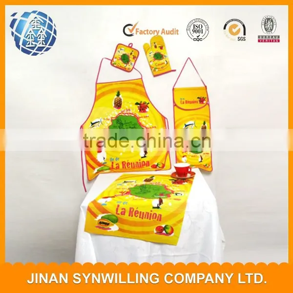 Cooking Apron Gloves Towel Heat Insulation Pad Cotton Bib Apron Set photo-5
