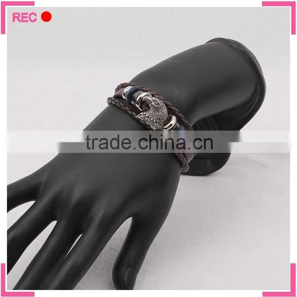 Braided Leather Bracelet With Eagle Decoration, Cheap Leather Bracelets photo-2