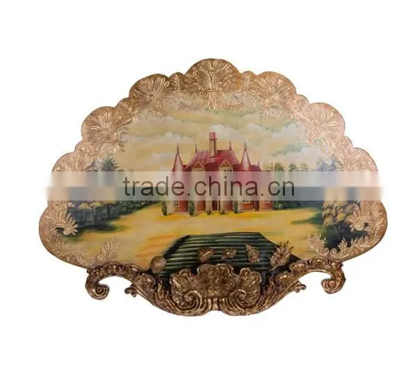 Elegant Floral Painting Hanging Wall Art, Decor Fan Shaped Wall Picture, Solid Wood Carved Hanging Wall Painting photo-2