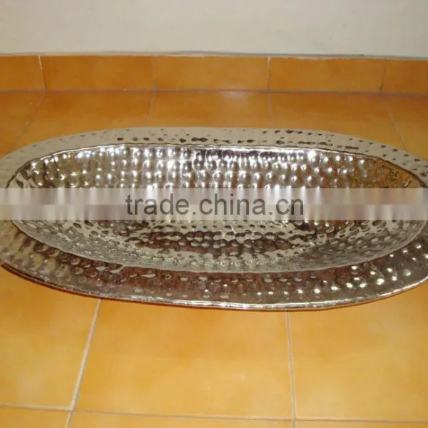 Metal Serving Tray, Round Hammered Serving Tray