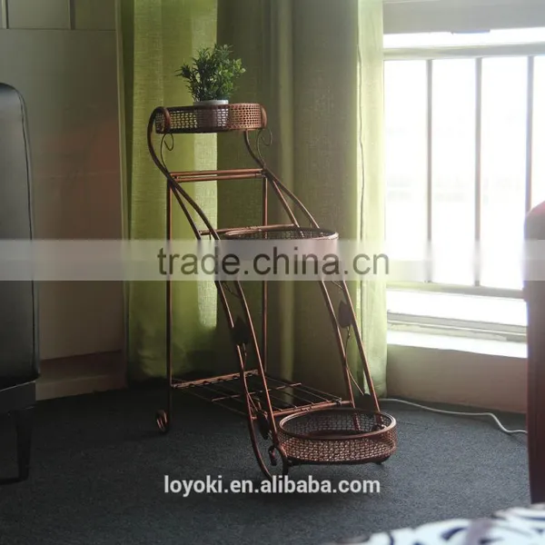 New Design Iron Home Garden Flower Pot Stand Decorate Vintage Bronze Style Shelf Holder 3 Plant Pot Stand photo-2