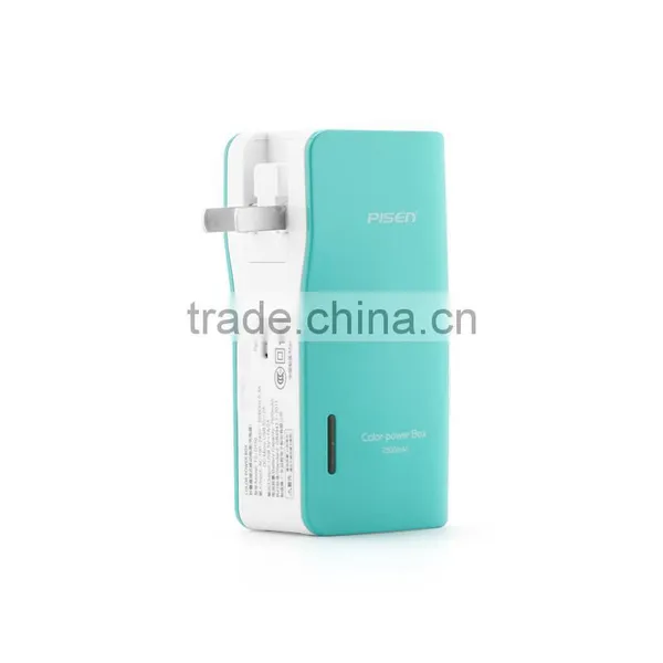 Compact Portable Charger External Battery Power Bank With Foldable AC Plug, 7500mAh, Teal photo-3