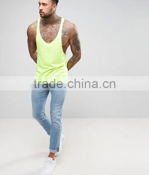 Best Price New Design Summer Cool Custom Hi Vis Yellow Color Gym Wear Comfortable 100% Cotton Fashion Men's Sport Tank Vest photo-4