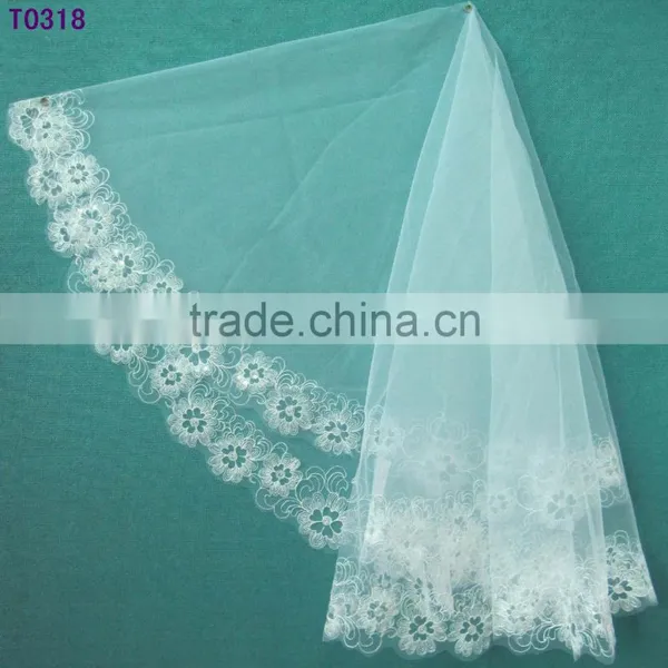 High Quality Hot Sale Embroidery Organza Scalloped Edged Wedding Veils