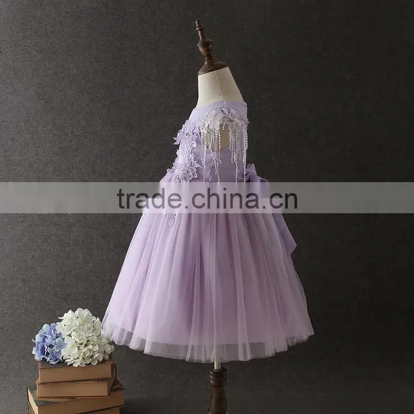 OEM Baby Girls Lovely Purple Embroidery Flower Tassel Party Dresses Net Frock Design Tulle Fluffy Baby First Communion Dress photo-2
