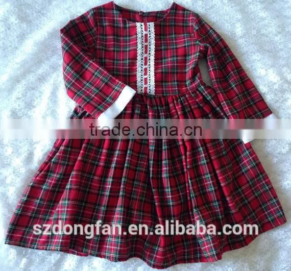 Baby Girls Winter Long Sleeve Vintage Plaid Christmas Lace Dress Red Classic Dress photo-2