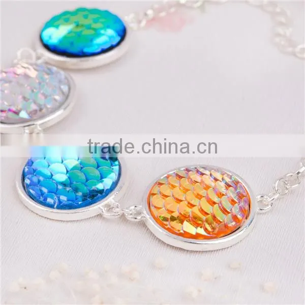 Resin Fish /Dragon Scale Bracelets Link Cable Chain Silver Plated Multicolor Round Fish Scale 17.5cm Long photo-2
