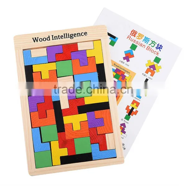Colourful Wooden Colorful Tangram Puzzle Tetris Brick Pass Game Russia Square Blocks