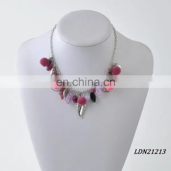 Pompom Metal Chain Leaf Loopy Circles Necklaces photo-2
