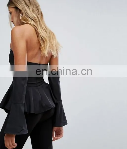 Sexy v Neck Blouse With Bell Sleeve New Blouse Neck Design Blouse photo-3