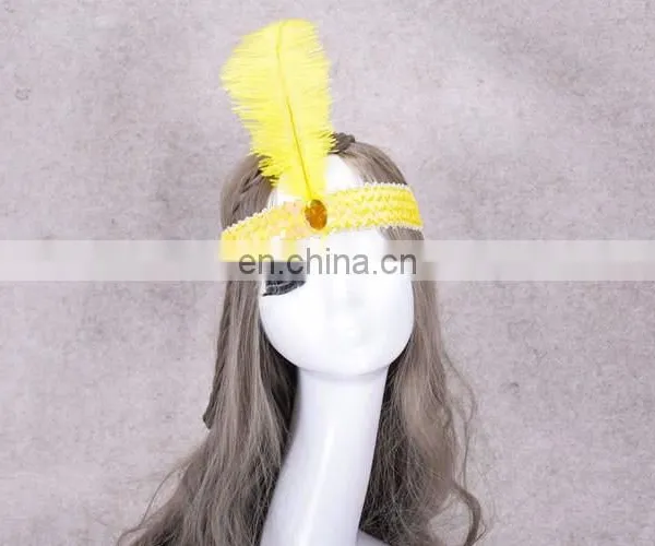 Ostrich Feather Headdress Feathers With Sequins Indian Head Band photo-3