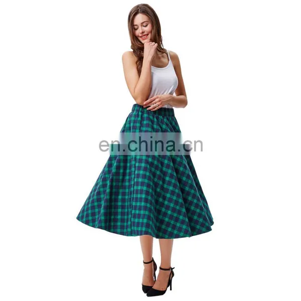 Kate Kasin Occident Women Fashion Grid Pattern Plaid Cotton A-Line Skirt KK000633-1 photo-3