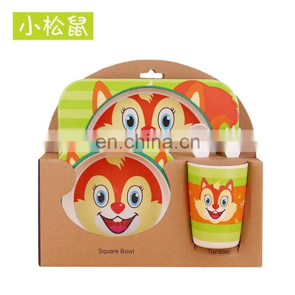 Creative Squirrel Cartoon Bamboo Fiber Children Tableware Set of Five Sets of Kindergarten Baby Bowl Children's Dinner Plate