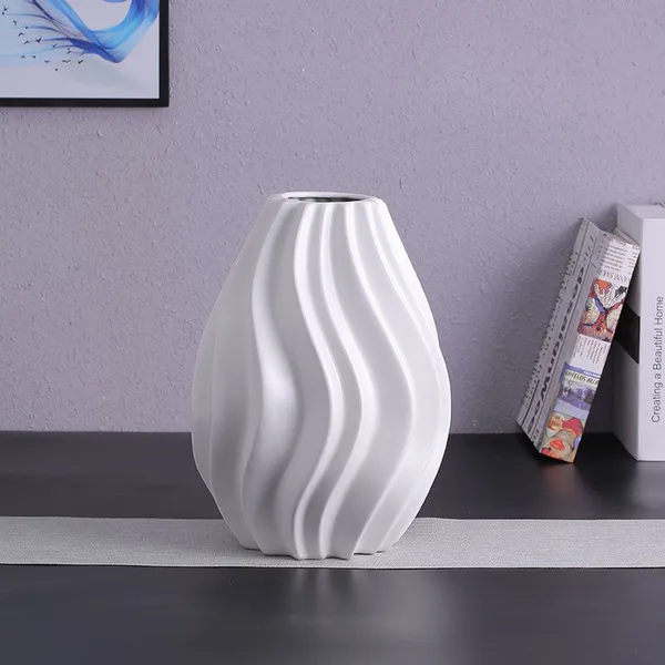 Irregularity Paper Folding Whirlwind Gear White Custom Made Ceramic Vase Bottle Art Decoration photo-2