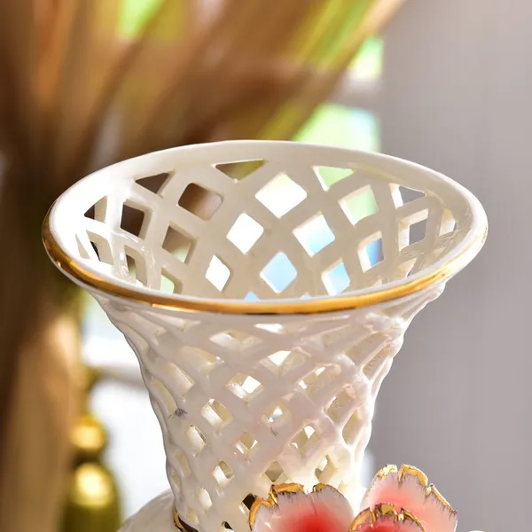 Gild Hollow European Luxury White Tall Ceramic Flower Vase For Home Dining Room Decor photo-4