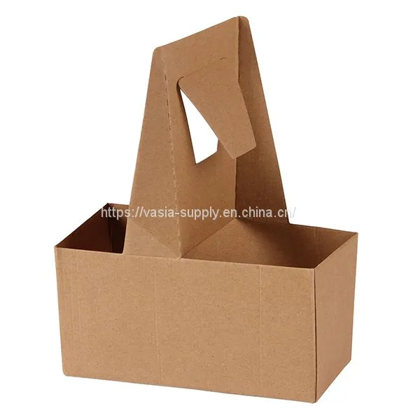 2 Cup Disposable Drink Carrier With Handle, Kraft Paperboard Cup Holder for Hot or Cold Drinks, to Go Coffee Cup Holder for Food Delivery Service photo-4