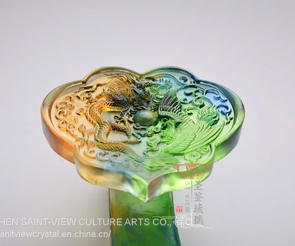 Crystal Glass Liuli Ruyi Dragon Phoenix Chinese Home Lucky Decor Style Wedding Gift photo-2