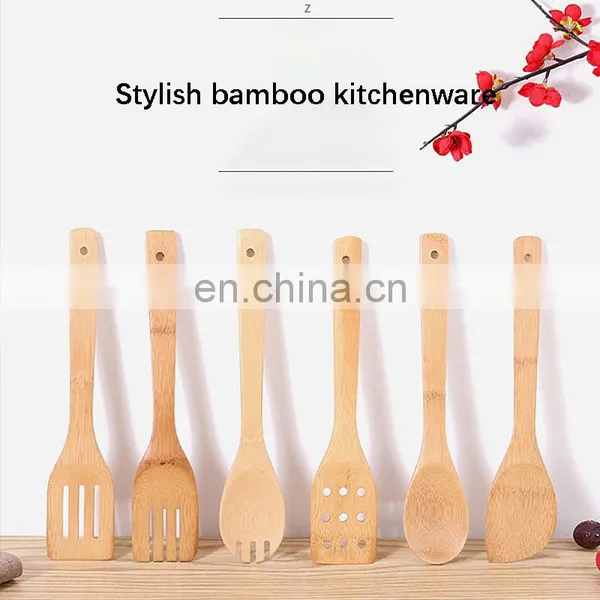 Natural Bamboo Kitchen Tools Cookware Set 6 Pcs Bamboo Wooden Spatula Utensils photo-4