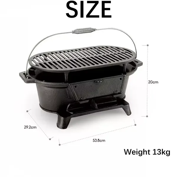 Hibachi Grill - 20 Inch Portable Cast Iron Outdoor Tabletop Grill - Handled Mini Japanese BBQ Charcoal Stove photo-2