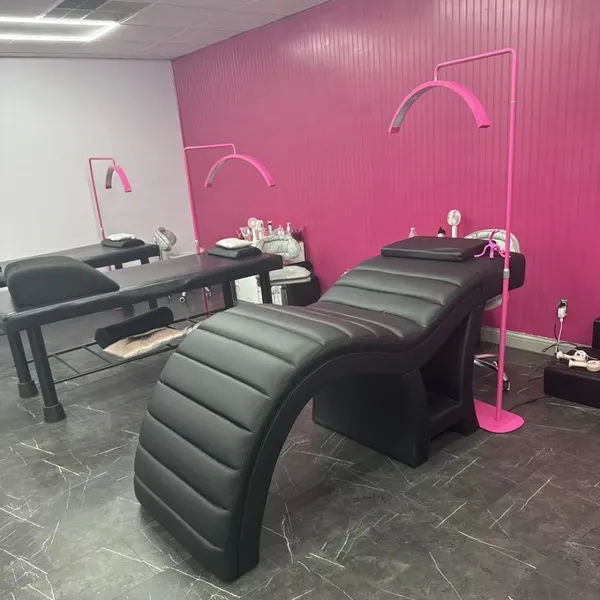 Heavy-Duty Curved Stripe Massage Table for Eyelash Artists - 350LBS Max Load, 3-Level Height Adjustment, Breathable Leather, 3-Year Warranty