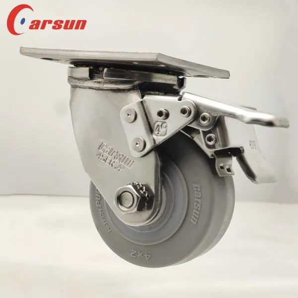 Carsun Stainless Steel Heavy Duty Caster Wheels 4-Inch Thermoplastic Rubber TPR Wheels Industrial Swivel Caster With Brakes photo-2